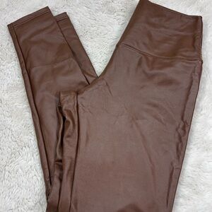 Hot Kiss Stretch Faux Leather Brown  Leggings Pull on Women  Size S #231